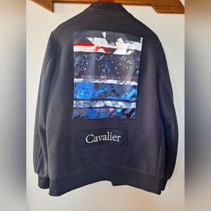 Trendiano Japanese Mens Zip Up Graphic Modern Black Jacket Size M